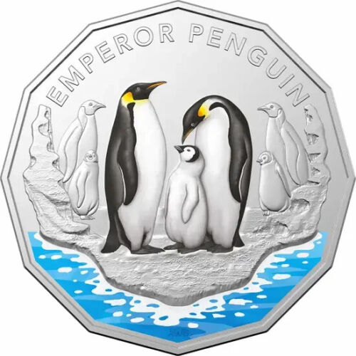 Australian Antarctic Territory Series 2023 50c CuNi Coloured Uncirculated Coin - Emperor Penguin and Humpback Whale