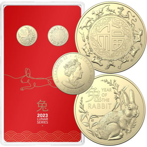Australia 2023 $1 Lunar Year of the Rabbit Al/Br Uncirculated Two-Coin Set