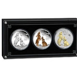 Australia 2023 $1 Year of the Rabbit 1 oz Silver Trio 3 x 1oz 99.99% Silver Gilded, Coloured and Proof Coins - Lunar Series III - Perth Mint