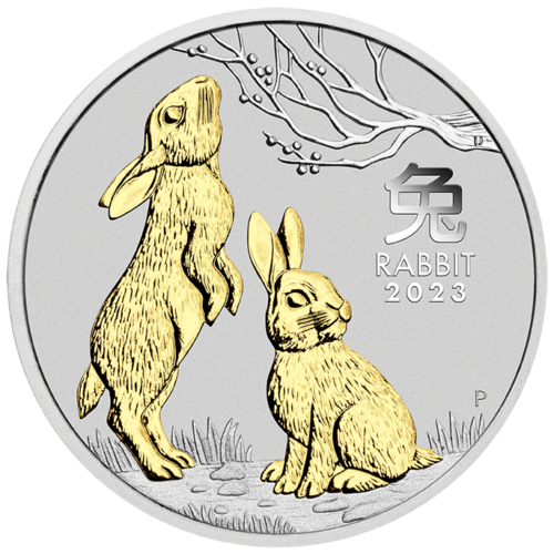 Australia 2023 $1 Year of the Rabbit 1 oz Silver Trio 3 x 1oz 99.99% Silver Gilded, Coloured and Proof Coins - Lunar Series III - Perth Mint