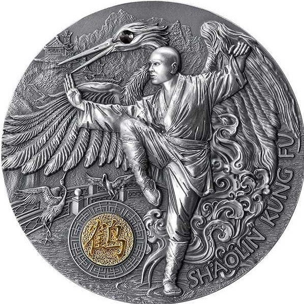 Niue 2022 $5 Shaolin Crane Kung Fu Martial Art Styles 2 Oz Antiqued Silver Coin