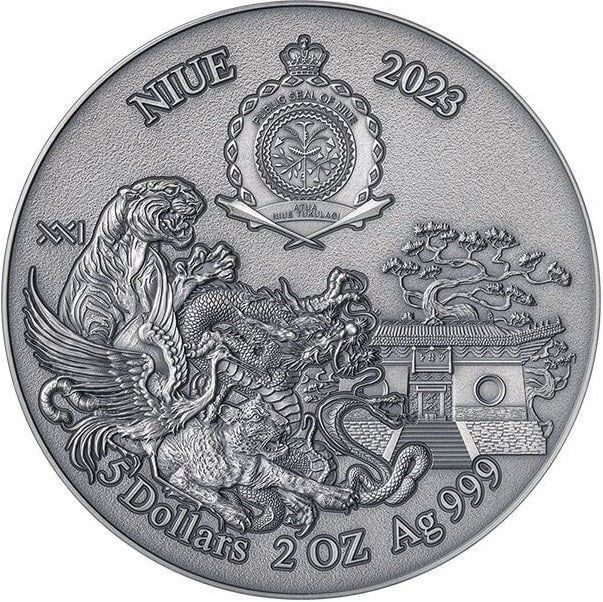 Niue 2023 $5 Shaolin Dragon Kung Fu Martial Art Styles 2 Oz Antique Silver Coin 500 Made