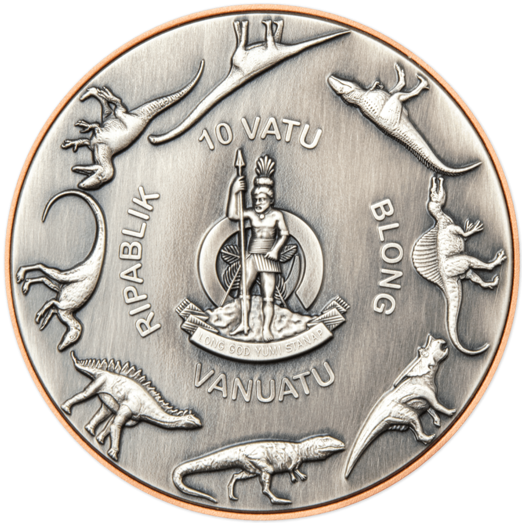 Vanuatu 2023 10 Vatu Stegosauraus Bi-Metal 10 grams Silver and 145 grams Copper Antique Coin