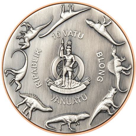 Vanuatu 2023 10 Vatu Stegosauraus Bi-Metal 10 grams Silver and 145 grams Copper Antique Coin