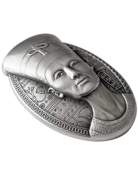 Djibouti 2023 200 Francs  The Nefertiti Bust 3 Oz Antique Silver 3D Shaped Coin