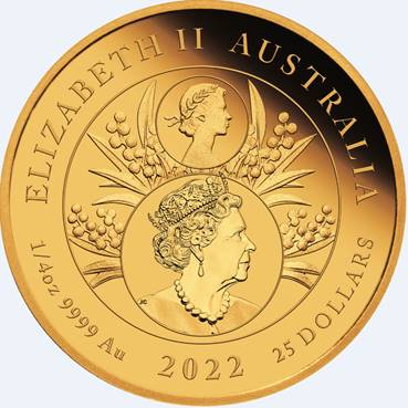 Australia 2022 $25 Queen Elizabeth II's Platinum Jubilee 1/4oz Gold Proof Coin Perth Mint