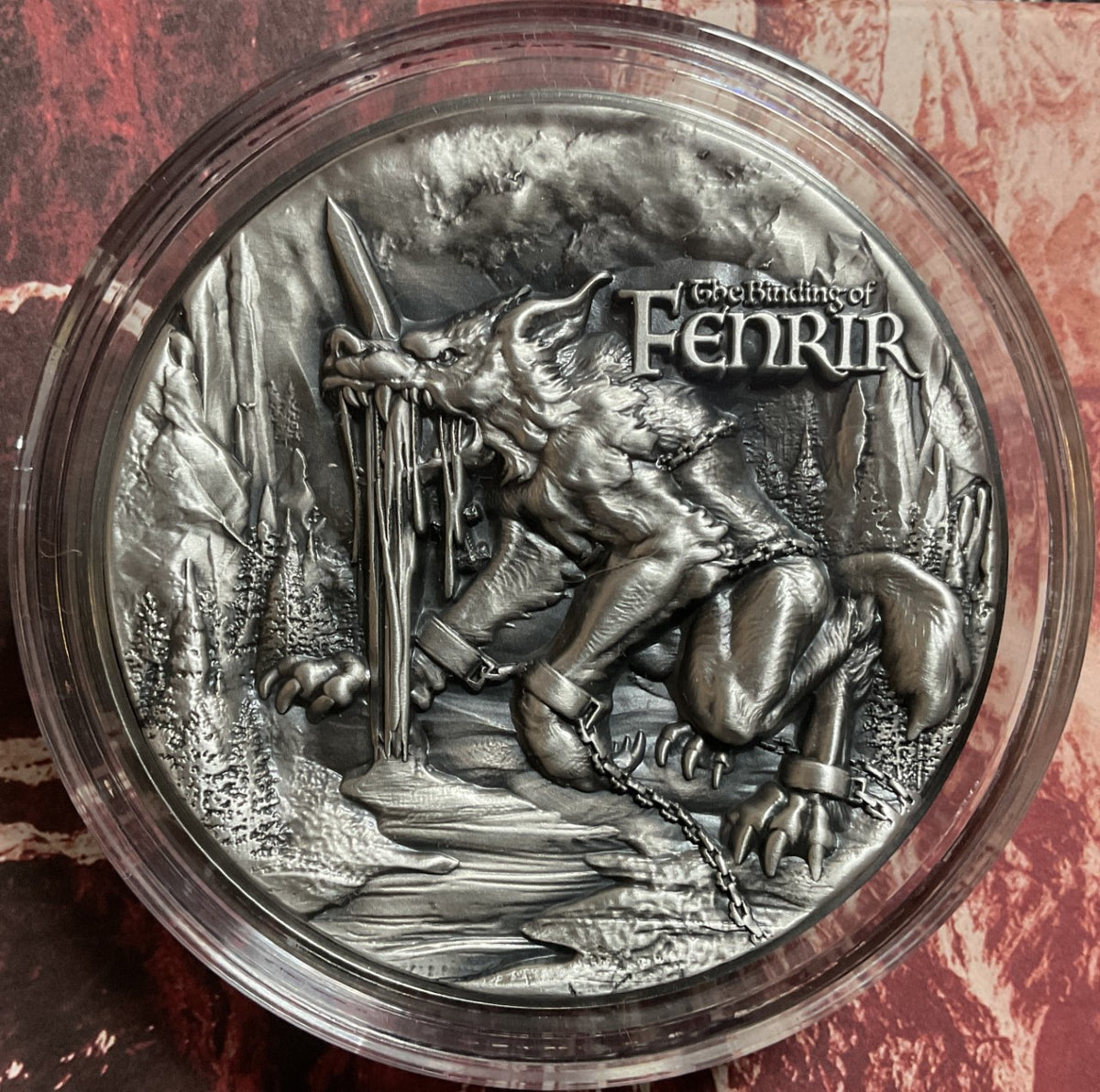 Republique du Tchad 2021 10000 Francs Binding of Fenrir 2 Oz Antiqed Silver 11.5 oz Copper Coin