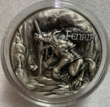 Republique du Tchad 2021 10000 Francs Binding of Fenrir 2 Oz Antiqed Silver 11.5 oz Copper Coin