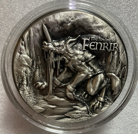 Republique du Tchad 2021 10000 Francs Binding of Fenrir 2 Oz Antiqed Silver 11.5 oz Copper Coin