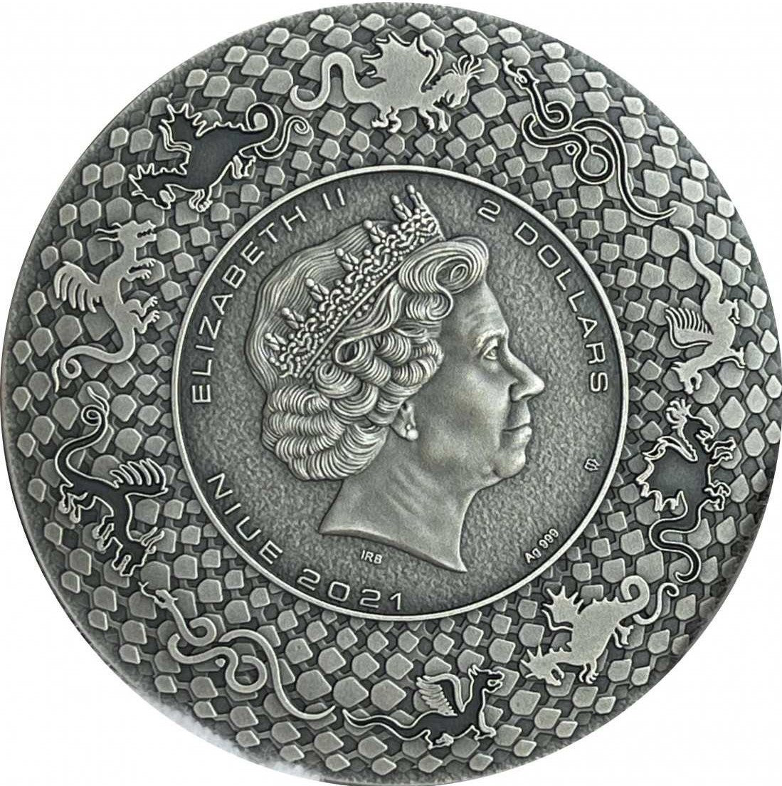 Niue 2022 $2 Watatsumi - Japanese Dragon 2 Oz Silver Coin