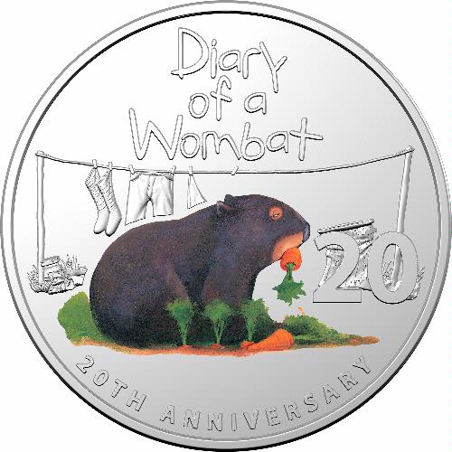 Australia 2022 20 Cent 20th Anniversary of Diary of a Wombat – 20c Coloured Coin in Card
