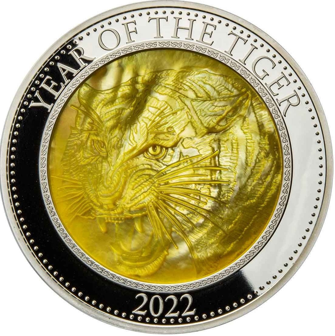 Cook Islands 2022 $25 Lunar Tiger Mother of Pearl 5oz Silver Proof Coin